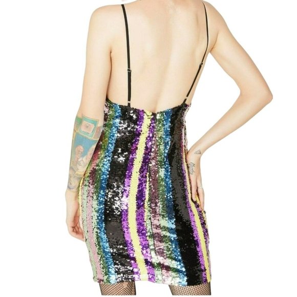 L'Atiste Sequin Multistripe Mini Dress Size Medium NWT - Picture 2 of 3
